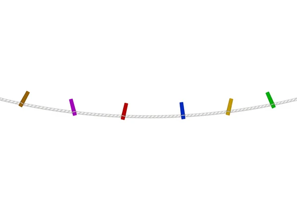 Pinces à linge colorées sur corde blanche — Image vectorielle