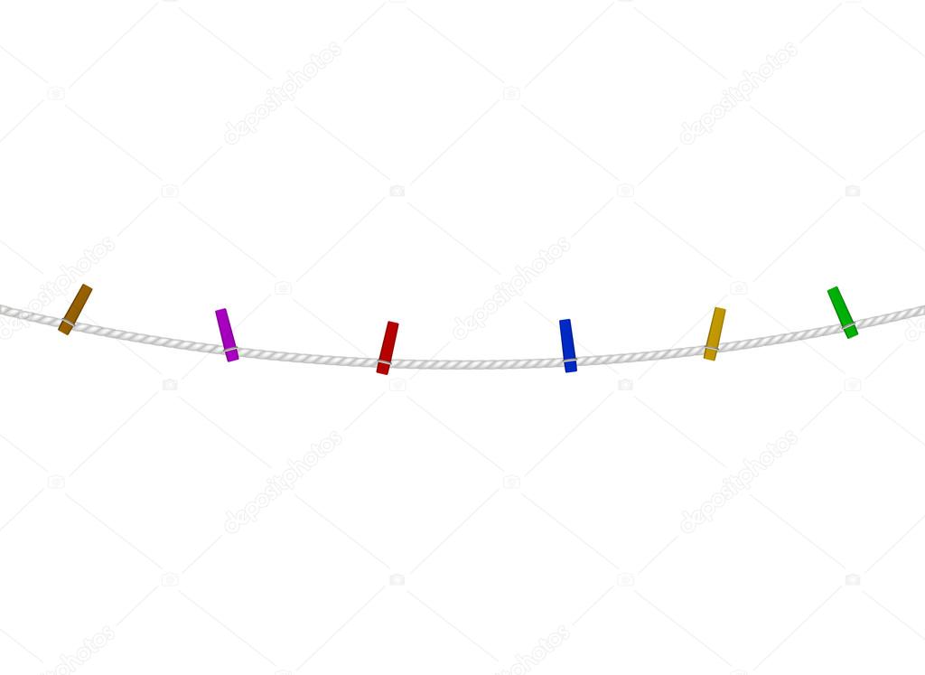 Coloured clothespins on white rope