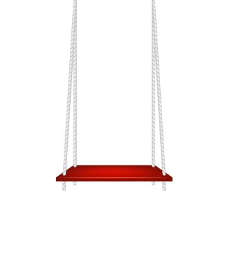 Kırmızı salıncak beyaz halatlar üzerinde asılı