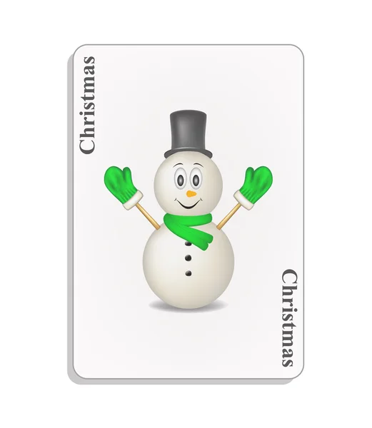 Spielkarte mit lächelndem Schneemann und Weihnachten — Stockvektor