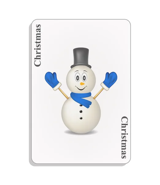 Spielkarte mit lächelndem Schneemann und Weihnachten — Stockvektor