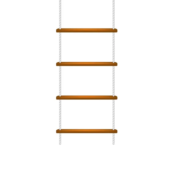 Деревянная канатная лестница с белой веревкой — стоковый вектор