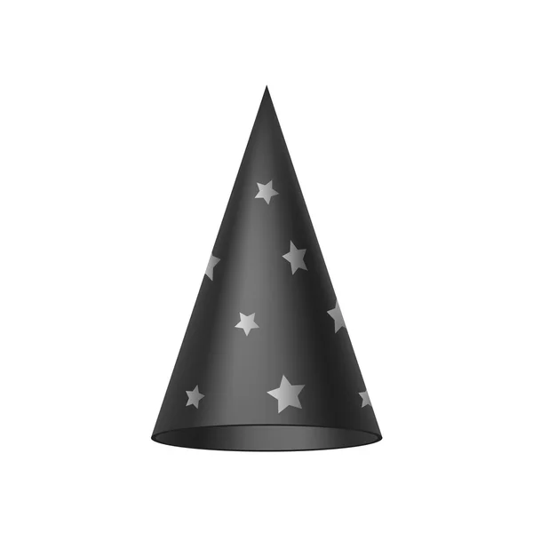 Zwarte tovenaar hoed met zilveren sterren — Stockvector