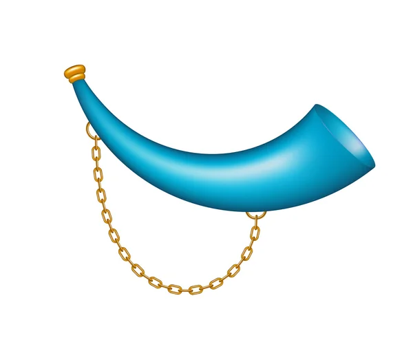 Corne de chasse au design bleu avec chaîne dorée — Image vectorielle