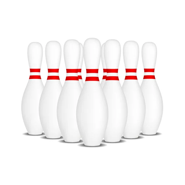 Bowling pins with red stripes standing in formation — Stok Vektör