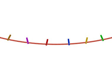 Kırmızı ip üzerinde renkli clothespins dönüştürün