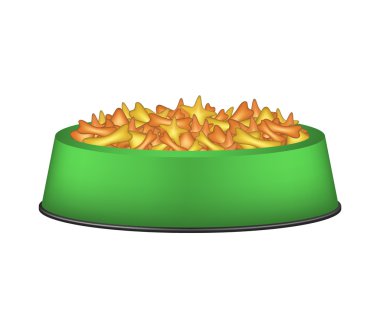 Yeşil kabın içinde hayvan yemi