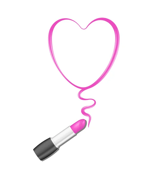 Roze hart en lippenstift — Stockvector