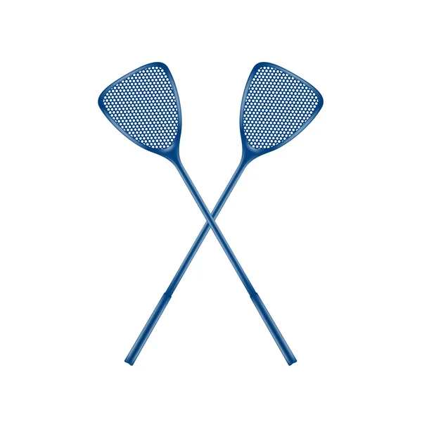 Två korsade flyga swatters i blå design — Stock vektor