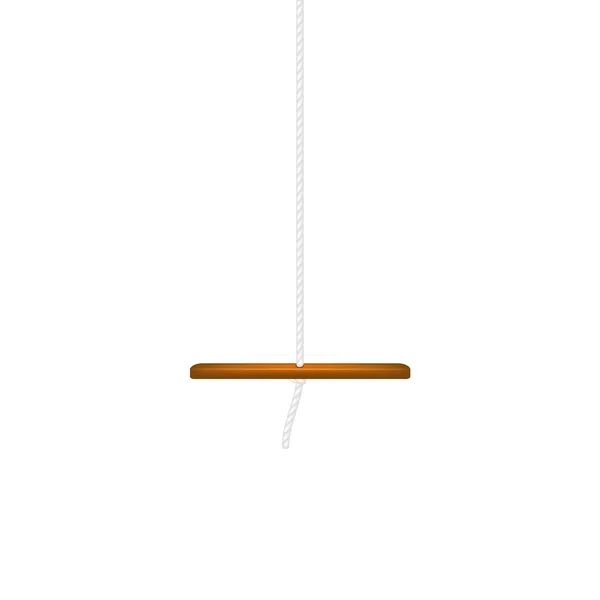 Wooden swing hanging on white rope — Stock Vector