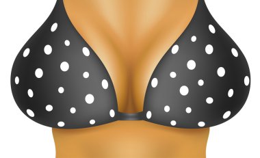 Siyah sütyen beyaz noktalar ile seksi göğüsler