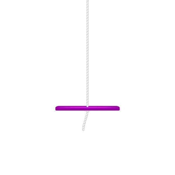 Swing in purple design hanging on white rope — Stock Vector