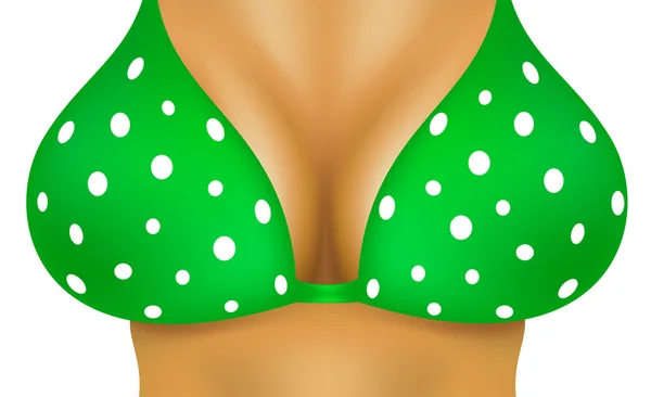 Sexy breasts in green bra with white dots — Stock Vector