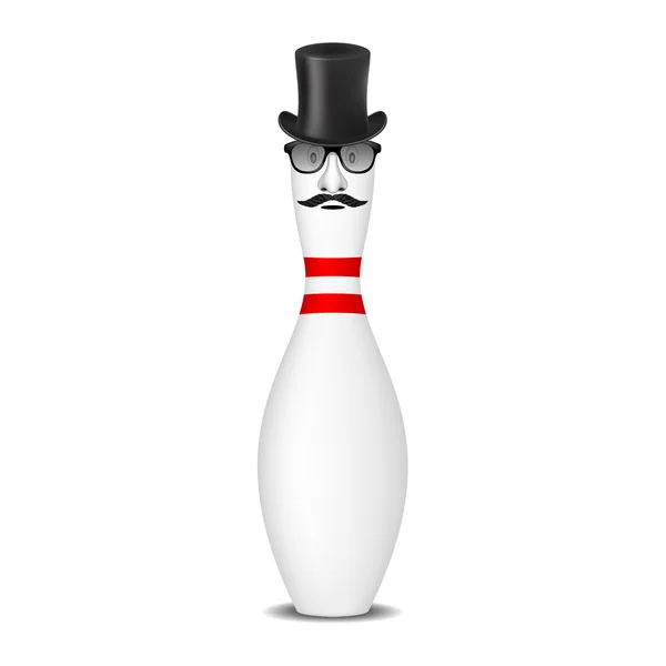 Bowling pin with hat, mustache and glasses — Stock Vector