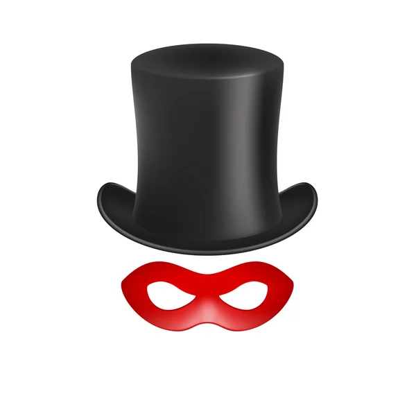 Gentleman hoed en oog masker in rood ontwerp — Stockvector