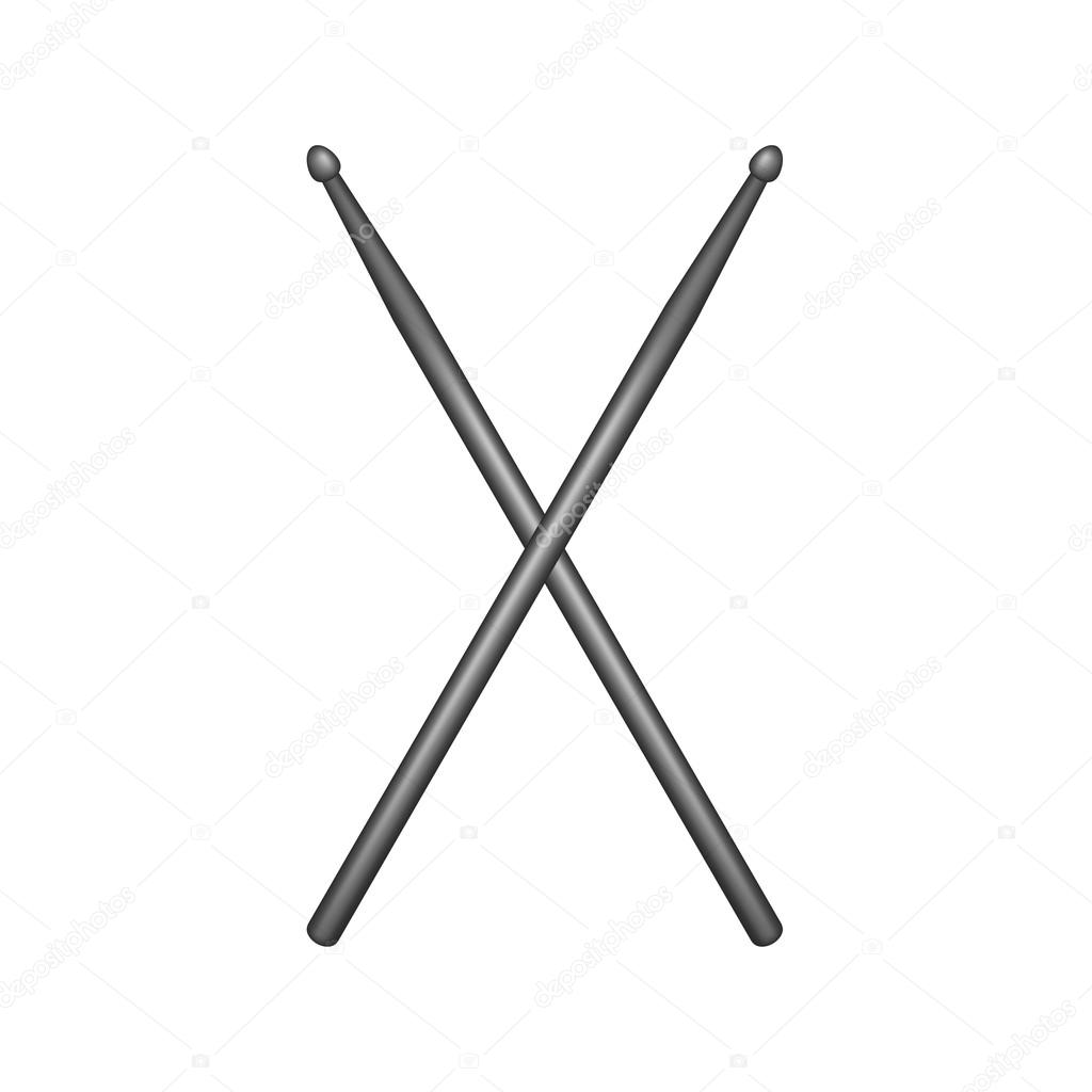 Crossed pair of black wooden drumsticks
