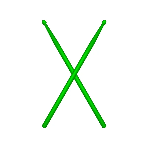Crossed pair of green wooden drumsticks — Stock Vector