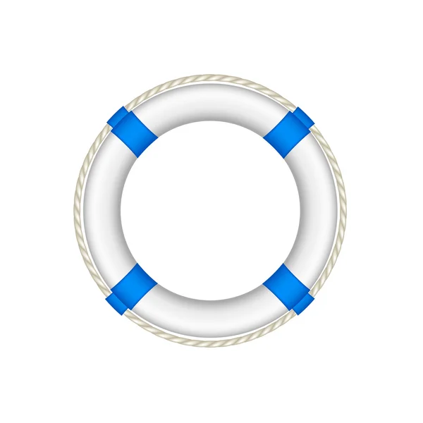 Life buoy in white and blue design with rope around — Stock Vector