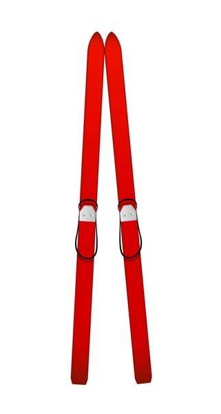 Oude houten alpine ski's in rood ontwerp — Stockvector