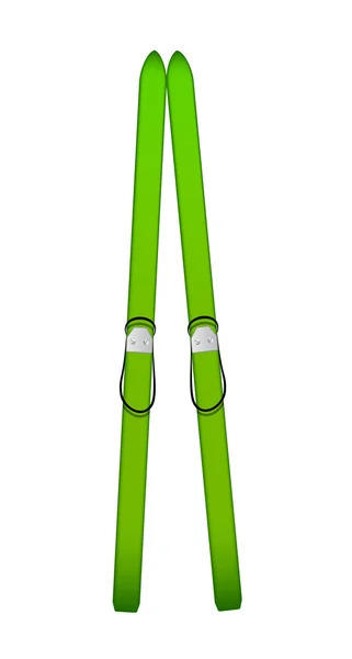 Old wooden alpine skis in green design — Stock Vector