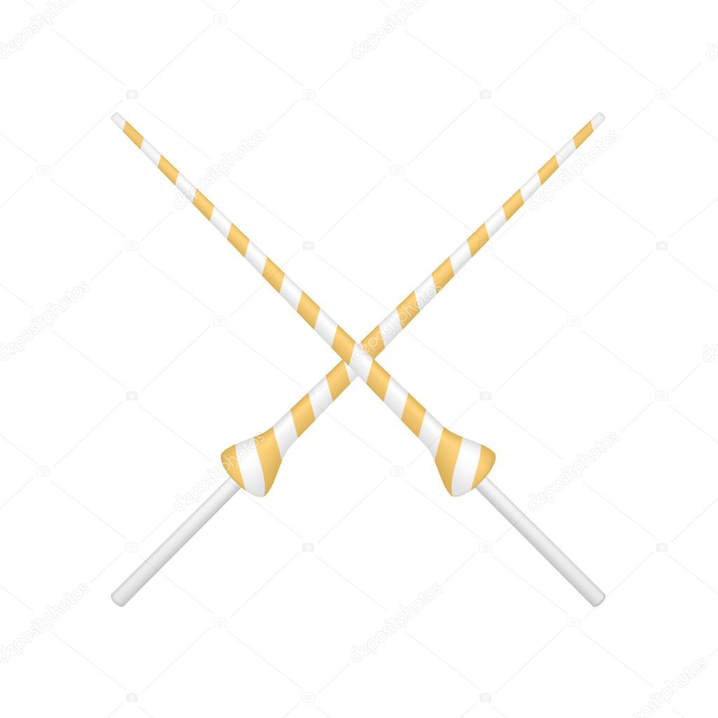 Two crossed lances in orange and white design