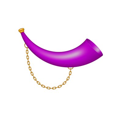 Hunting horn in purple design with golden chain clipart