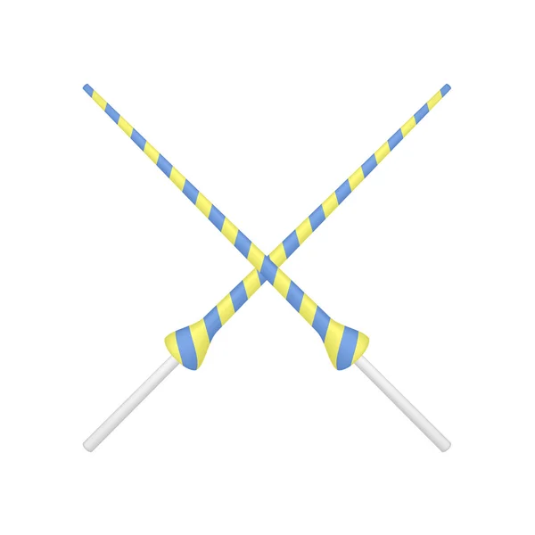 Två korslagda lansar i gula och blå design — Stock vektor