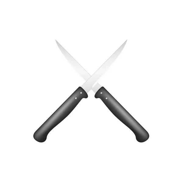 Dos cuchillos de cocina cruzados — Vector de stock