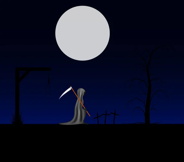 Spooky background with grim reaper with scythe — Stock Vector