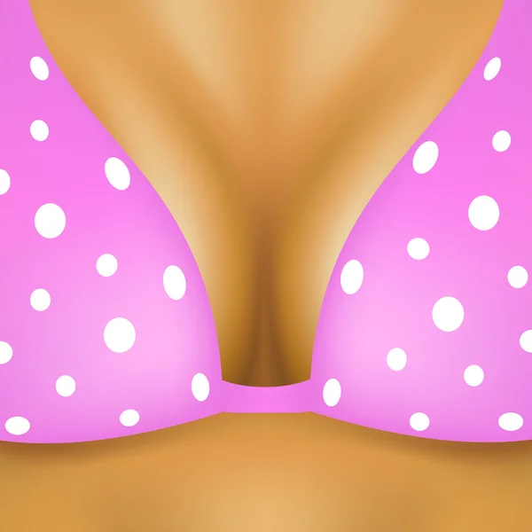 Breasts in pink bra with white dots — Stock Vector