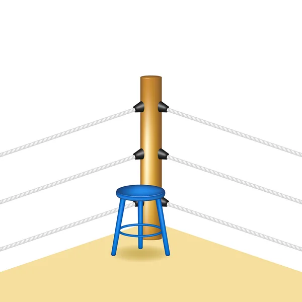 Esquina de boxeo con taburete de madera azul y cuerdas blancas — Vector de stock