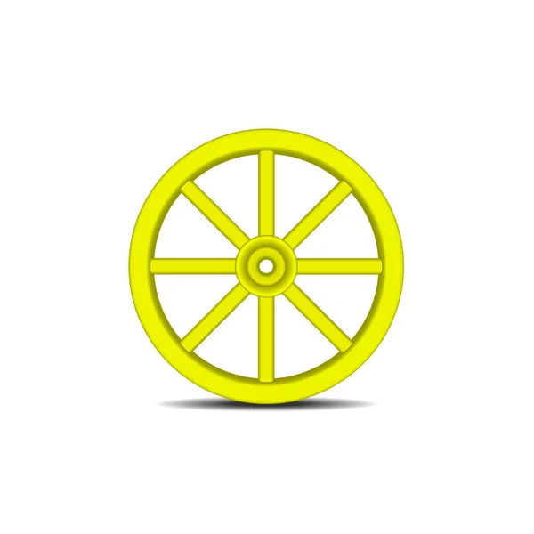 Rueda de madera vintage de diseño amarillo con sombra — Vector de stock