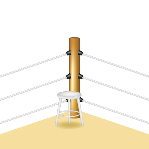 Boxing corner with white wooden stool and white ropes — Stock Vector