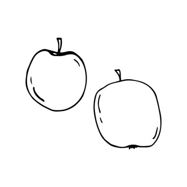 Elmaların karalama resmi. Bir meyvenin vektör görüntüsü. Parmak izi, ağ ve tekstil için el çizimi resim.