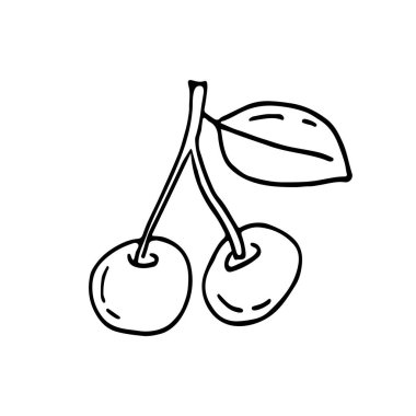 Kirazların karalama resmi. Bir meyvenin vektör görüntüsü. Parmak izi, ağ ve tekstil için el çizimi resim.