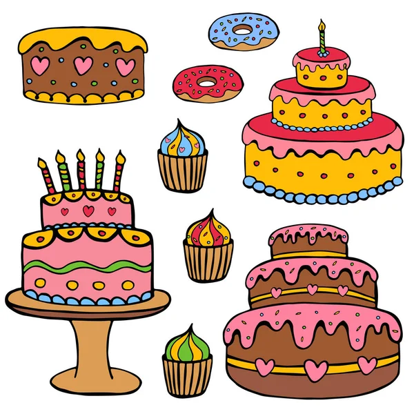 Doodle Imagem Bolo Pochik Cupcakes Imagem Vetorial Doces Elemento Para — Vetor de Stock