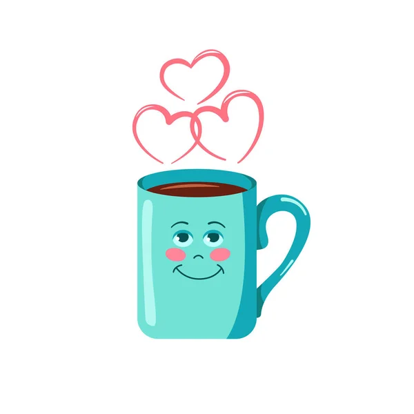 バレンタインデー 休日のためのイラスト 恋人カップ フラットデザイン 可愛いコーヒーカップ — ストックベクタ