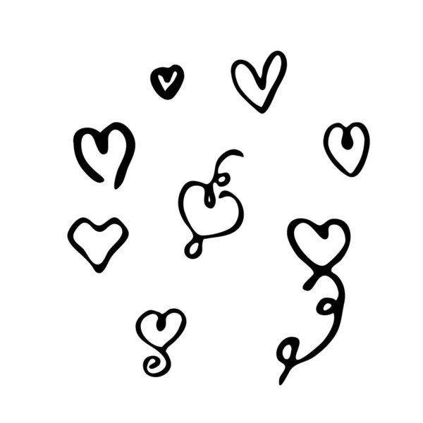 バレンタインデーの休日のためのドアの心のセット ポストカード ウェブ 印刷のための抽象的な心 手描き — ストックベクタ