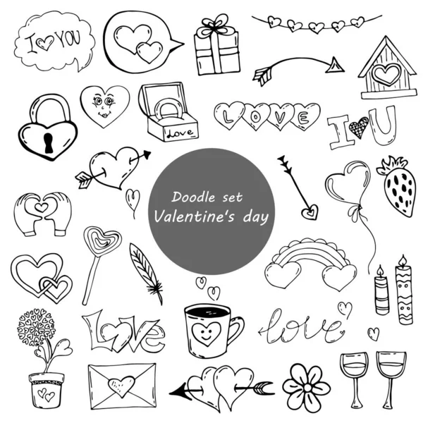 Eléments Dessinés Main Pour Saint Valentin Caniches Pour Web Conception — Image vectorielle