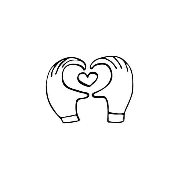 バレンタインデーのための手描きの要素 Web ポストカードのデザイン おめでとうのための落書き 手は心臓を示す — ストックベクタ
