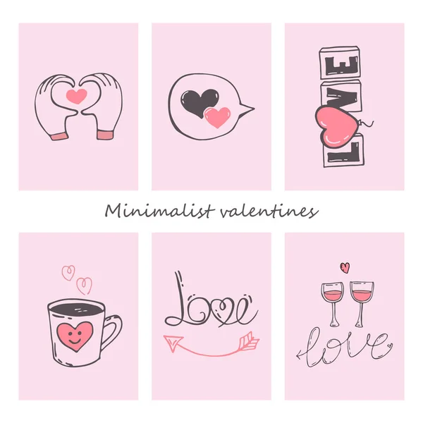 Valentines Minimalistes Cartes Doodle Pour Saint Valentin — Image vectorielle