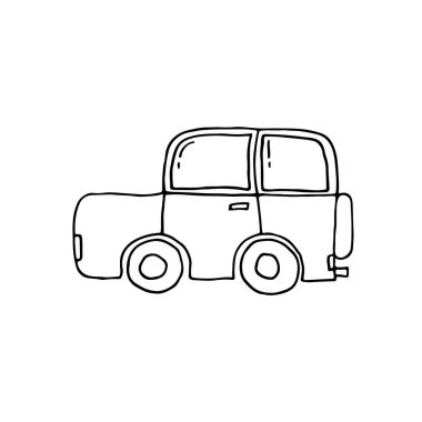 Ulaşım şekillerinin karalama görüntüleri. Bir aracın el çizimi çizimi. Araba