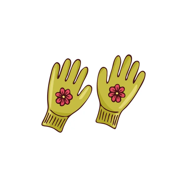 園芸用手袋の人形イメージ 庭の要素 ステッカー ポストカード アイコン ウェブのためのベクトル手描きの画像 — ストックベクタ