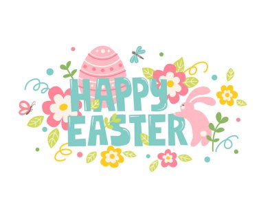 Mutlu Paskalyalar ile illüstrasyon. Kartlar, posterler, kumaşlar, etiketler için tavşan renginde bir Paskalya yumurtasının vektör görüntüsü.