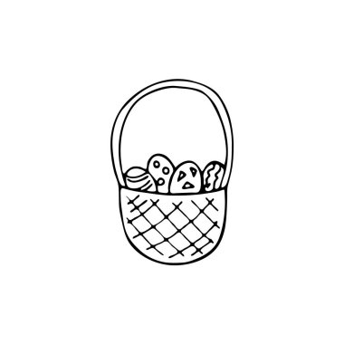 Yumurtalı çörek sepeti. El çizimi illüstrasyon