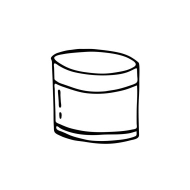 Kozmetik krema kavanozunun karalama resmi. Elle çizilmiş illüstrasyon. Çeşitli tasarımlar için vektör resmi.