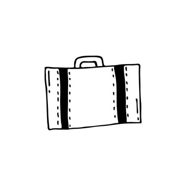 Bavulun karalama resmi. Parmak izi, etiket, ağ ve çeşitli tasarımlar için elle çizilmiş resim. Seyahat, tatil ve turizm temaları için taşıyıcı unsur.