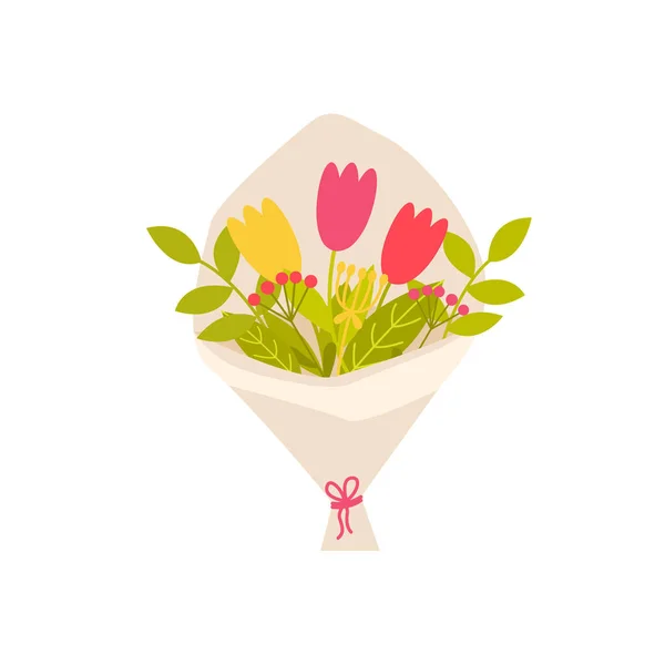 Bukiet Wektorowy Tulipanami Ziołami Gałęziami Jagodami Obraz Kwiatów Projektowania Kart — Wektor stockowy
