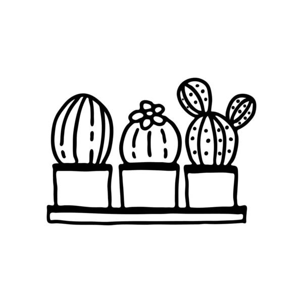 Cactus Dans Une Casserole Plante Intérieur Dessinée Main Image Caniche — Image vectorielle