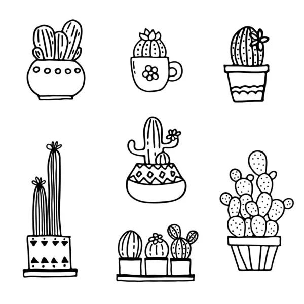 Χειροποίητοι Κάκτοι Συλλογή Από Εικόνες Doodle Cacti Vector Για Σχεδιασμό — Διανυσματικό Αρχείο